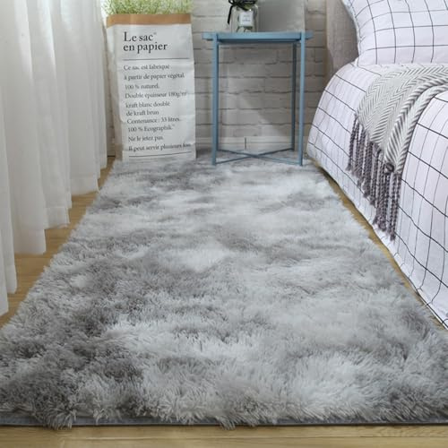 XUEDNGM Schlafzimmer Bettvorleger Teppich 40 x 120 cm Flauschig, Weich, Pflegeleicht, Anti-Rutsch, Waschbar Weich Flauschiger Vorleger Modern Teppich Wohnzimmer für Wohnzimmer, Schlafzimmer, Hellgrau