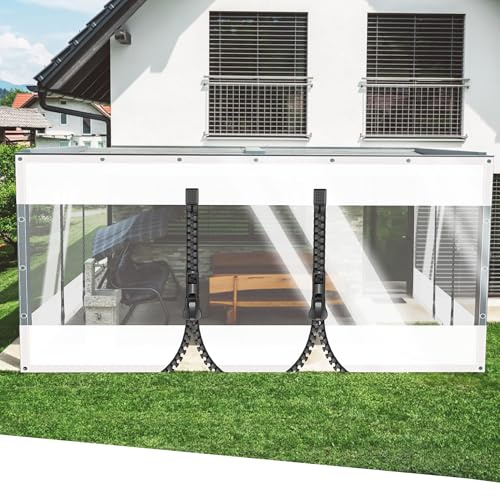 SSFMSF Teloni Trasparente Tenda Divisoria on Occhielli in PVC per Esterni da 0,5mm Trasparente 2 Cerniere, for Esterno Giardino Pergolato Terrazzo. (H:2m*W:3m | 500g/m²) Bianco+Trasparente
