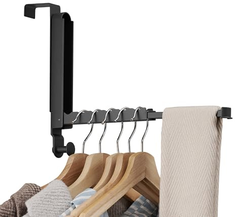 RFOUO Türhaken klappbar für Türen bis 37 mm, 1 Stück Schwarz | ausziehbare Kleiderstange ca. 33 cm, Türhänger ohne Bohren für Handtücher, Kleiderbügel, Bad und Schlafzimmer
