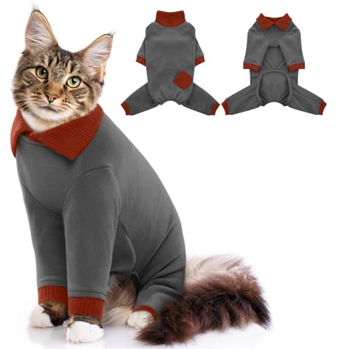 DENTRUN Katzenpullover, Katzenkleidung mit Vier Beinen, Atmungsaktive Weiche Pullover füR Katzen, Katzen Rollkragenpullover, Katze Jumpsuit Onesie, Katze Recovery Anzug für weibliche Cat Cloth