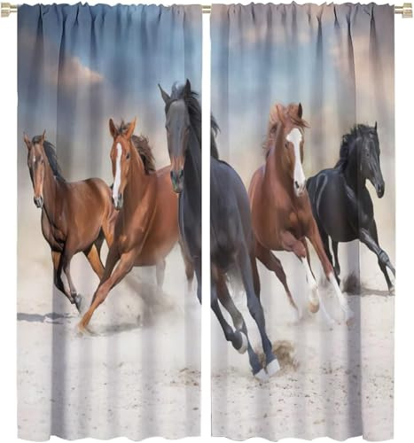 Pencil Pleat Blackout Curtains Animal Horse 140X160 Cm (W + H) Indoor Blackout Curtain, 3D Thermo-Insulating Window Curtains Polyester Material Bedroom Drapes Blackout Curtains -113419402