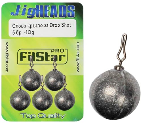 PRO FILSTAR Piombi da Pesca Drop Shot Rotondo 5 x 10gr - Set Pesi Dropshot - Pallini Piombo - Jig Head - Testine Piombate - Kit Pesca - Kit Pesi Piombini - Accessori Pesca Mare - Attrezzatura da Pesca