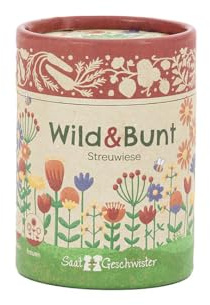 Streuwiese Wild & Bunt von Die Stadtgärtner | Dose mit einer farbenfrohen Wildblumenmischung für 5 m² Blumenwiese | Saatgut für eine bunte Bühwiese mit über 20 Arten | Geschenk für Gärtner