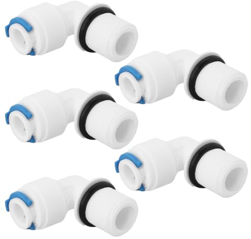 eMagTech 5 Pezzi 1/4 Filettatura Maschio A 1/4 Gomito 90° Raccordi Pushfit Per l'installazione Di Alloggiamenti Di Filtri Di Ricambio Sistemi Di Filtraggio Dell'acqua A Osmosi Inversa