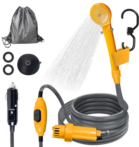 BORDEAG Campingdusche Mit Pumpe, Tragbare Campingdusche Mit Pumpe, 12v Tragbare Außendusche, Campingdusche, Outdoor Dusche, Aussendusche Für Camping Reisen Garten Autowaschen