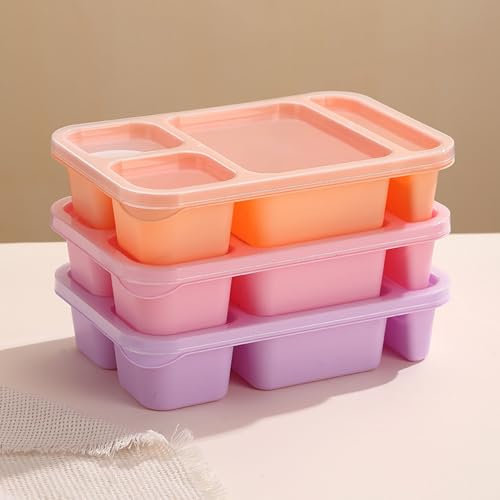 Contenedores para Refrigerios, 4 Compartimentos, Contenedor de Almacenamiento de Alimentos para Preparación de Comidas, Loncheras Apilables con Tapas para Viajes de Trabajo Escolar (Estilo 1)