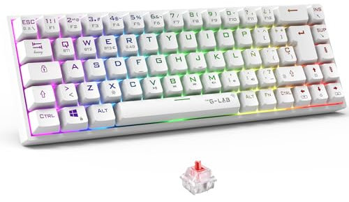 The G-Lab - Keyz Titanium WL - Teclado mecanico inalámbrico 65% QWERTY con Ñ - Teclado Gaming inalámbrico Switch Rojo, RGB 100% Personalizable, Macros programables - PC, PS4, PS5, Xbox – Blanco
