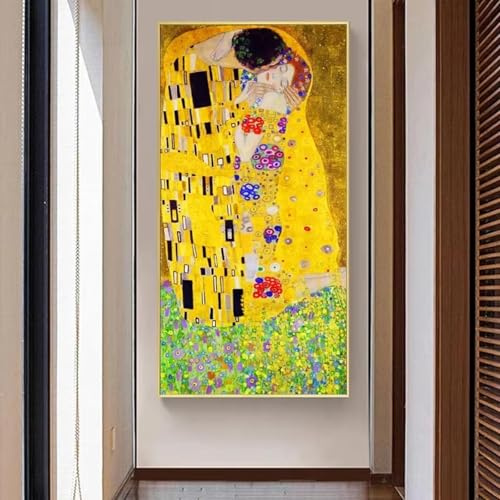 Gustav Klimts Kuss-Gemälde,Kunst,abstrakte Poster und Drucke,Leinwandmalerei,Wandkunst,Bilder für Wohnzimmer,Heimdekoration,85 x 170 cm (33,4 x 66,9 Zoll),ohne Rahmen
