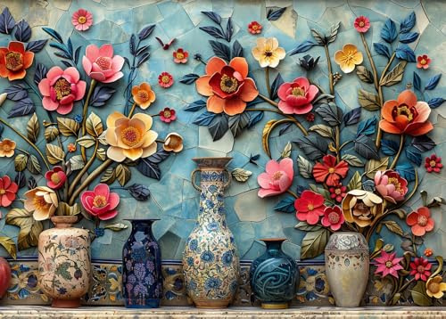 Bullglesup Puzzle pour adultes de 1000 pièces, vases avec affiche, pièces parfaitement assorties les unes aux autres, lettres à l'arrière, pas de poussière, cadeau pour personnes âgées (70 x 50 cm)