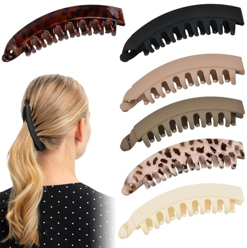 Volumoon 6 Piezas Pinzas Tipo Banana, Soporte Fuerte para Cola de Caballo, Sujeción Fuerte para Coletas, Pinzas para el Pelo de Plátano para Cabello Grueso, Mujeres y Niñas(Seis Colores)