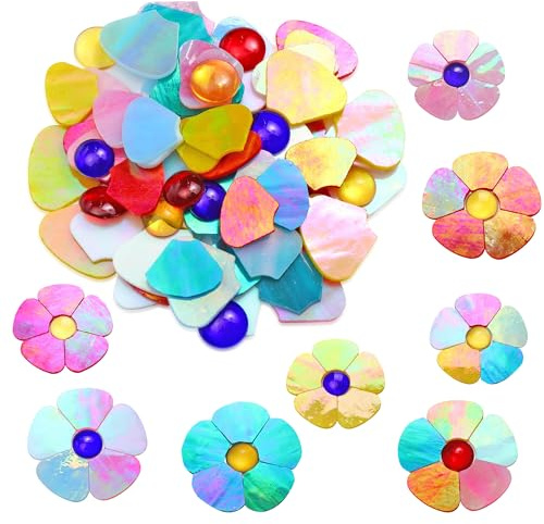 Filhome Bunt Mosaiksteine Blume Glassteine 2 Größen Mosaiksteine zum Basteln Mosaikfliesen Mosaik Bastelset für Kunstwerk, Wanddekoration (buntschillernd)