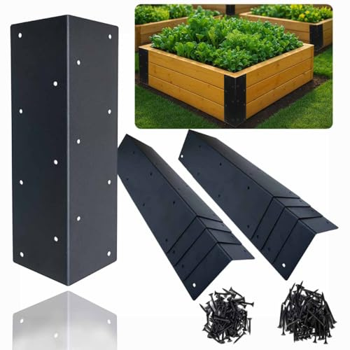 8 staffe angolari rialzate per aiuole da giardino, 28 x 7,6 x 7,6 cm, in metallo antiruggine, ispessite, per aiuole da 30,5 cm a 61 cm, per fioriere e aiuole da giardino in legno (nero opaco)