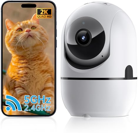 JUFLSKY 2K Indoor Pet Baby Camera, 2.4G/5G WiFi Home 360°CCTV Dog Cat Surveillance Cam for House Room, Motion Tracking, Works with Alexa & 2-Way Audio Colour & Night Vision