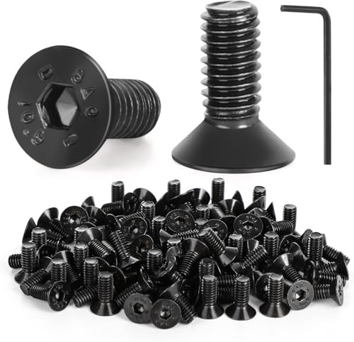 100 Pcs Flat Head Socket Cap Screws, M4 Countersunk Bolts, Stainless Steel Hex Socket Flat Head Screws with Hexagonal Wrench, M4 x 10 mm Black Machine Screw