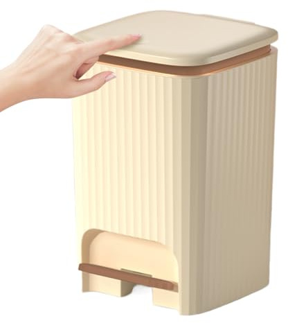 Poubelle de Cuisine avec Couvercle, Bac à Ordures avec Ouverture par Pression et Pédale au Pied, Poubelle 15 L Silencieuse pour Buanderie Bureau Salle de Bain Dortoir Séjour Camping-Car Chambre