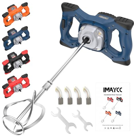 IMAYCC 2100W Malaxeur Mortier Colle Professionnel, Malaxeur Beton 220V, Melangeur Beton Avec 6 Vitesses, Betonniere Électrique Idéal Pour Mélanger les Aliments,le Plâtre,la Peinture,le Ciment(Bleu)