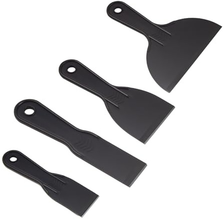Set of 4 Plastic Spatulas, 1.5/2/3/6 Inch, Plastic Spatula, Japanese Spatula, Reusable, Surface Spatula for 3D Printer, Resin Removal, Patching and Spackling (Black)