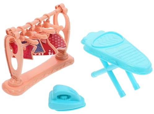 Toyvian Set Mini Fer à Repasser avec Table et Porte-vêtements Miniature pour Décor Maison de Poupée Accessoires Légers et Portables pour Jeu et Photographie