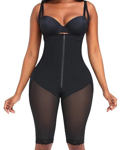 KKXXYQFC Mono Moldeador para Mujer con Control de Barriga, Cremallera Abierta, Levantador de glúteos, Cuerpo sin Tirantes, Medio Muslo