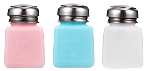 Angoily Set 3 Flaconi da 100 Ml Bottiglie Pressa per Solvente in Acciaio Inossidabile Contenitori Riutilizzabili Pompa Anti-Controflusso per Trucco e Manicure Colore Bianco Rosa Azzurro