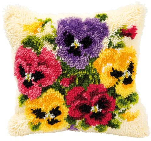 Vervaco Kit Point Noué Á Faire Coussin Broderie Debutant DIY FLEURS COLORÉES Latch Hook Kit Complet Decoration Maison Manuelle Loisir Créatif ca. 40 x 40 cm Embroidery