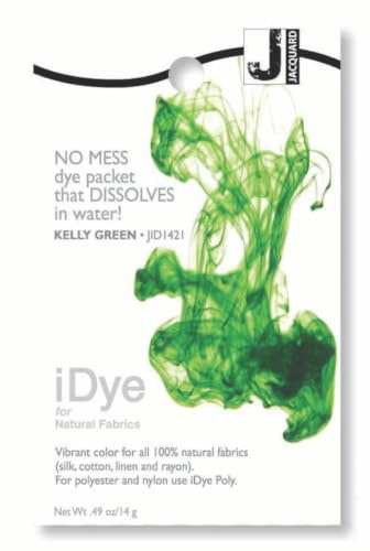 Jacquard iDye Natürliche Stofffarbe, Kelly Green Textilfarbstoff für lebendige Kleidung, einfache Anwendung auf Baumwollseide, Rayon Leinen, 14 Gramm Packung