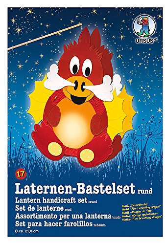 Ursus 18700017 - Laternen Bastelset, Feuerdrache, ca. 21,8 x 21 x 10,3 cm, Durchmesser ca. 21,8 cm, inklusive Vorlagebogen mit Bastelanleitung, zum Selbstgestalten, ideal für den nächsten Laternenlauf