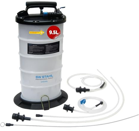 SW-Stahl 24035L Absaugpumpe - 9,5 l Ölabsaugpumpe Manuell - Vakuum Ölpumpe | Manuelle Vakuum-Ölwechselpumpe für Motoröl, Getriebeöl & Bremsflüssigkeit - 1,5 m Schlauch - Profi Ölabsauggerät für Kfz
