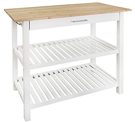 Casual Home Kitchen Island with Solid American Hardwood Top, Natural/White, 40 W (373-91)
