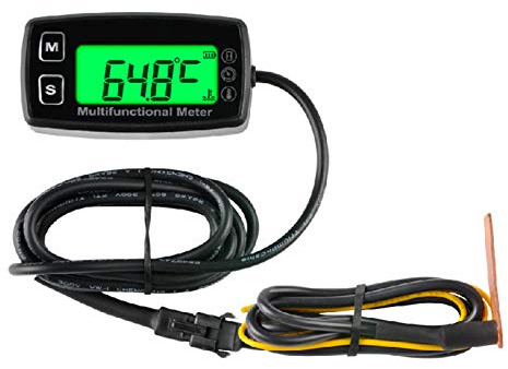 Runleader RL-HM035T-TS003 Betriebsstundenzähler, Kühlertemperatur-Messgerät | Digitaler Betriebsstundenzähler & Drehzahl- & Temperatur-Alarm, austauschbare Batterie, kompatibel mit Benzinmotoren