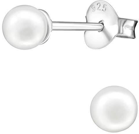 JAYARE Kinder Perlenohrringe Silber 925 Mädchen - kleine Perlen Ohrringe - 4 mm - Ohrstecker Stecker