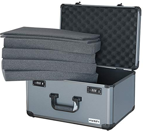 HMF 14412-02 Alu Fotokoffer, Miniaturenkoffer mit Rasterschaumstoff | 46 x 33 x 26 cm