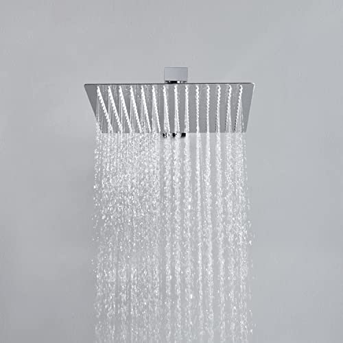 JOHO 8 Pulgadas Rociador para Ducha de Alta Presión, Cuadrado Cabezal de Ducha Lluvia de Acero Inoxidable Alcachofa Ducha con ducha boquillas antical, G1/2'', 20x20cm Cromo