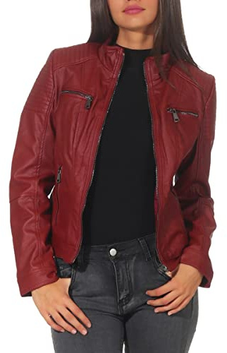 Malito Mujer Chaqueta Cuero Sintético Biker Chaqueta Saco Blazer 5179 (Rojo, S)