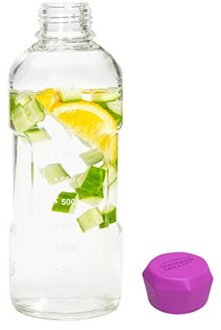 Trendglas Jena - BLUE OCEAN - Trinkflasche 1,0 Liter mit lila Kappe (330224)