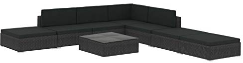 8-delige Loungeset met kussens poly rattan zwart