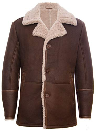 Infinity Leather Herren Braun German Classic Echtes Schaffell Lammfell Leder Cromby Jacke Mantel