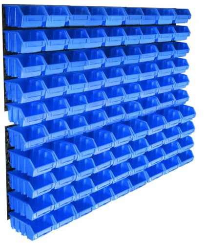 vidaXL Kit de Cajas de Almacenaje 96 Piezas con Paneles de Pared Sistema de Almacenaje de Herramientas Estantería de Bricolaje Azul