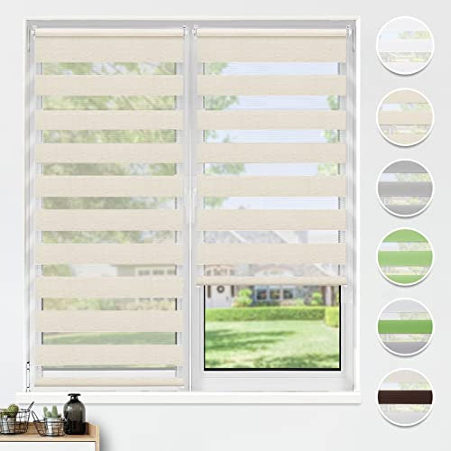 HOMEDEMO Doppelrollo Klemmfix ohne Bohren & mit Bohren, Rollos für Fenster und Tür,(Leinen,56x120cm) Duo Rollo Klemmrollo lichtdurchlässig, Fensterrollo Sichtschutz