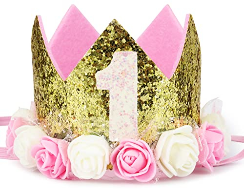 yumcute Geburtstagskrone Kinder, Krone Mädchen Junge Gold, 1 Geburtstag Mädchen, 1. Geburtstag Junge, Krone Geburtstag Geburtstagsdeko Kinder Partyhüte Party Deko