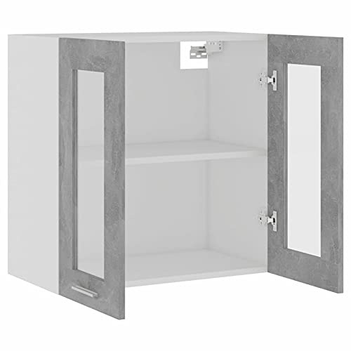 Susany Hanging Glass Cabinet, Wall Mounted Kitchen Storage Shelf, Chipboard Furniture Cupboard, Concrete Grey 60x31x60 cm