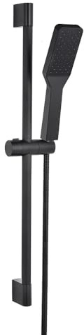 Barre de douche 70 cm en acier inoxydable noir mat, avec support réglable, manéral carré et flexible en acier inoxydable.