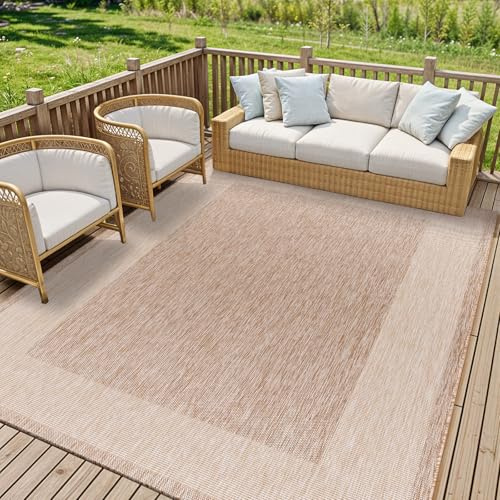 Livabliss Crete Outdoor Teppich wetterfest - In und Outdoor Teppich für Balkon 160x213 cm, Terrasse, Garten, Küche - Teppiche Boho Style für draußen - Beige
