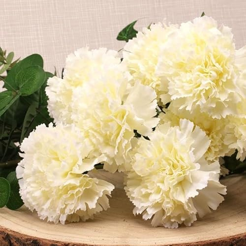 Apac Artificial Flowers Carnation Bush - Cream, Silk Flowers Perfect for Home Wedding Party Decorations Flower Arrangements