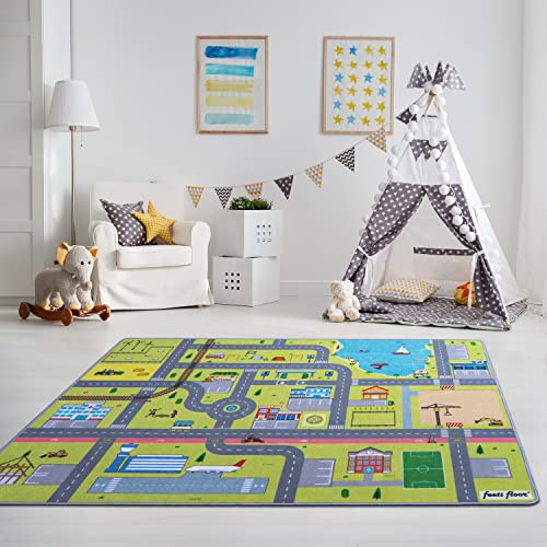 Feeti Floor® Moderner Spielteppich Straße Kinder | 1,0 x 1,5 m | Öko-Tex 100 | rutschfest & geruchsneutral | Waschbarer Kinderteppich Autos | Autoteppich | Sicherer Spielteppich Kinderzimmer
