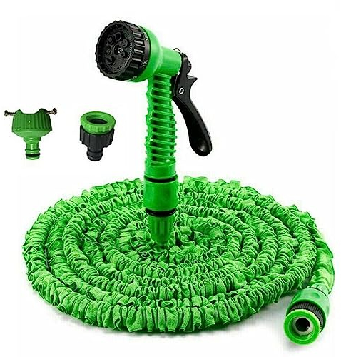 Grüner, erweiterbarer Gartenschlauch mit 7 Duschmustern, flexibler, erweiterbarer Gartenwasserschlauch für die Autowäsche, grün, 25 Fuß