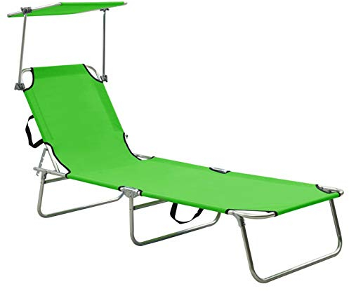 ZEYUAN Klappbare Sonnenliege mit Dach, Balkonliege, Gartenliege, Sonnenbett Outdoor, Gartenliegestühle, Freizeitliege, Strandliege, Gartenmöbel, Himmelsliege, Stahl Apfelgrün