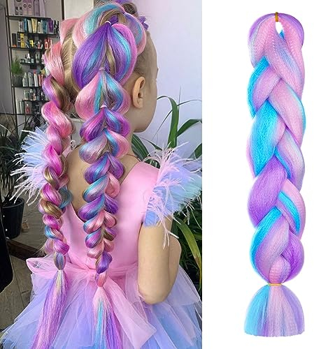 Aomig Extensiones para Trenzas, 24 Pelo Sintetico Trenzas de Pelo Trenzas Africanas Extensiones, 4 Color Morado/Rosa/Verde/Azul Trenzas Postizas Pelo Trenzado Sintético para Cabello Trenzado Torcido