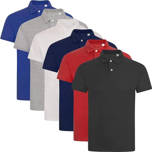 Mens Pack of 6 Plain Polo Shirt Poly Cotton T-Shirts Tee Short Sleeve Top, 6 Polos, XL