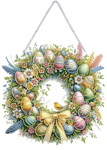 Starnearby Diamond Painting Ghirlanda Pasqua Fai da te, Corona Pasquale Uovo di Pasqua, Pittura Diamante Ghirlanda da Appendere, Artigianato Decorazione da Appendere Pasqua Regalo